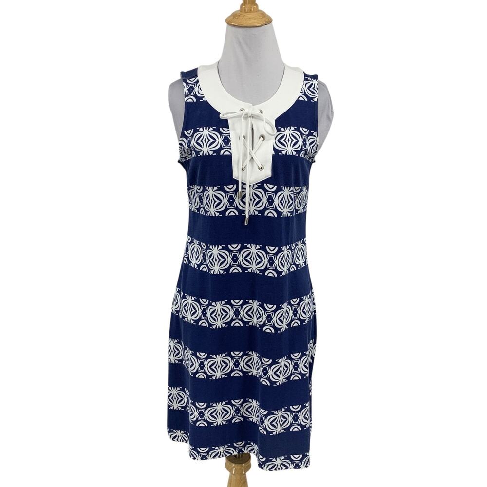 Tommy Bahama Dress Womens XS Extra Small Blue White Sleeveless Lace Up Nautical - Picture 1 of 12